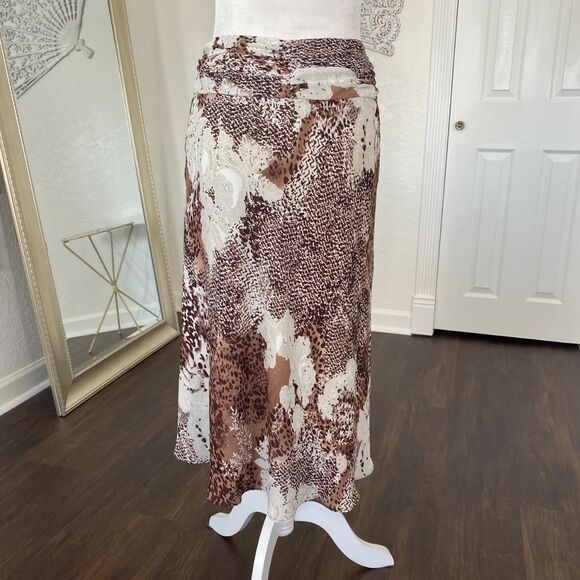 Euro Pinterest Mesh Brown Cream Tan Cheetah Leopard Asymmetric Midi Skirt 6 S - Picture 6 of 8